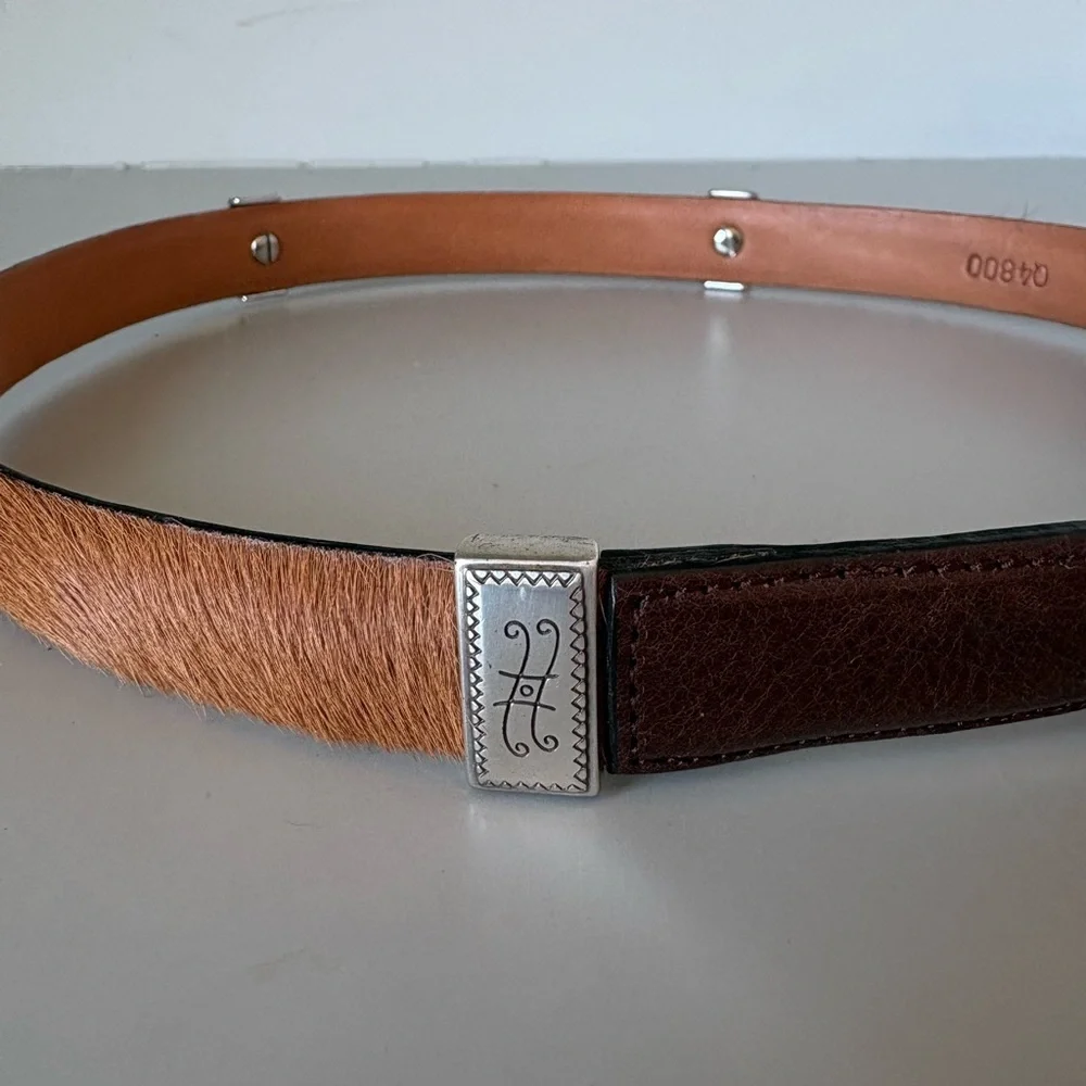 Brighton Haircalf Leather Belt Multicolor Brown Red Black Silver Buckle Size 30
